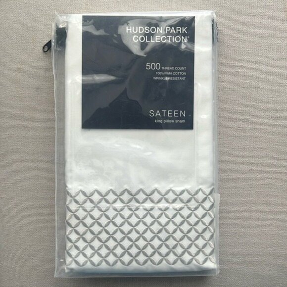 X2 Hudson Park Collection Embroidered Geo King Sham in White/Silver, $155/each - Picture 4 of 8